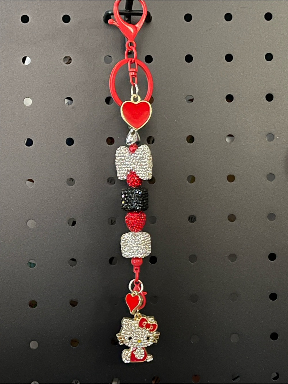 Sanrio Hello Kitty Red, Black & Silver Crystal Charm Keychain bling bling bling